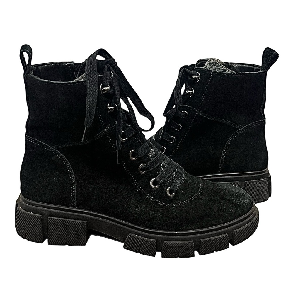 Blonde Perri Black Suede Lace Up Combat Boots Waterproof Hiking Size 8.5